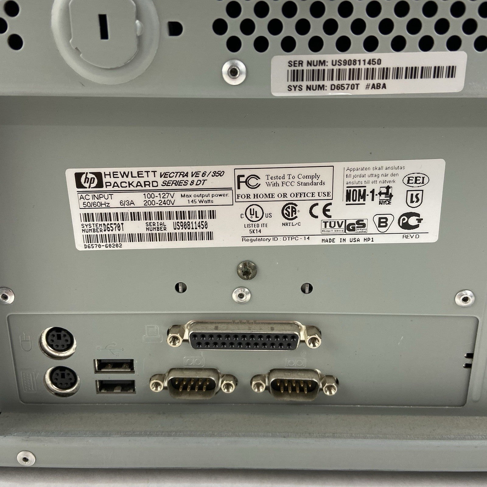 HP Vectra VE 6/350 DT Intel Pentium II 350MHz 160MB RAM No HDD No OS5