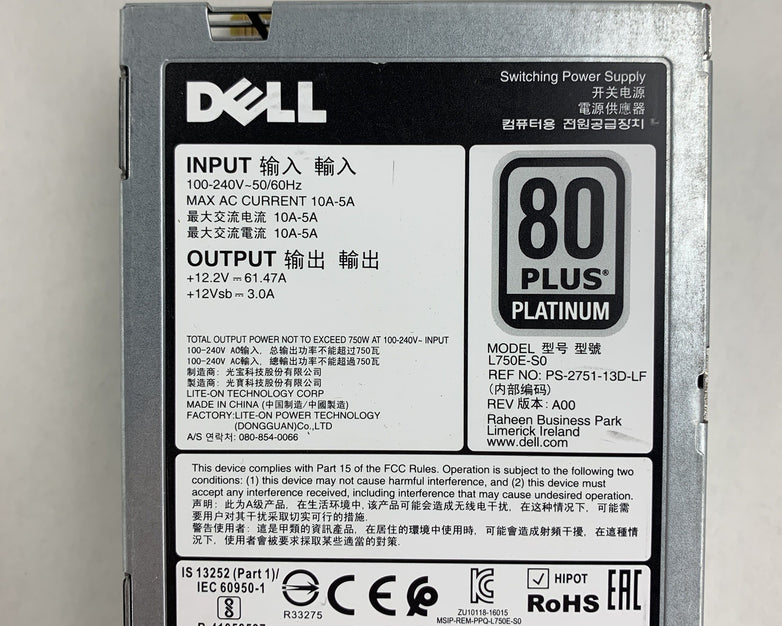 Dell Lite-On Technology L750E-S0 750 Watts Power Supply Unit 80 Plus Lot of 2