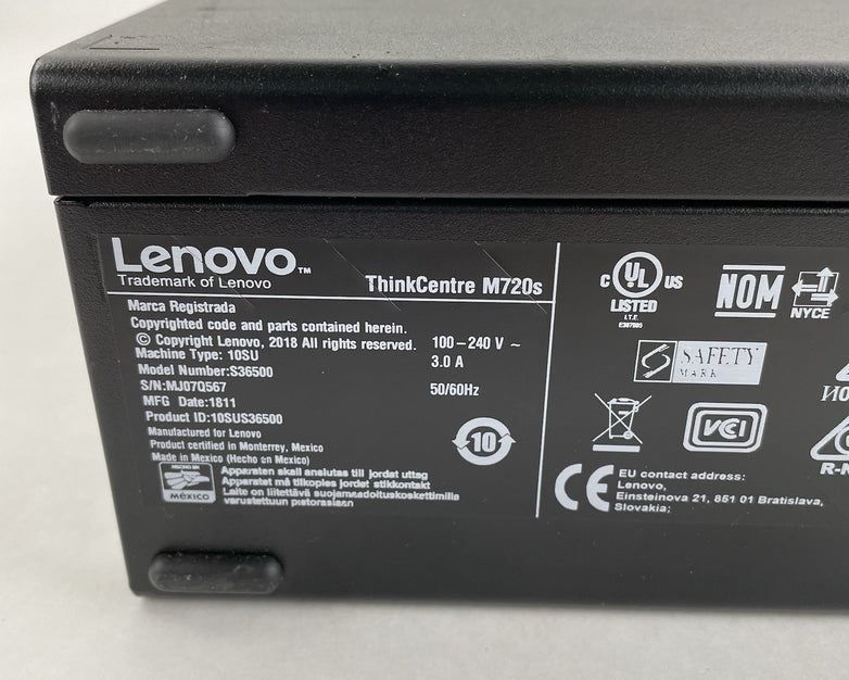 Lenovo ThinkCentre M720s SFF i5-8500 3.00 GHz 8 GB RAM No HDD/OS