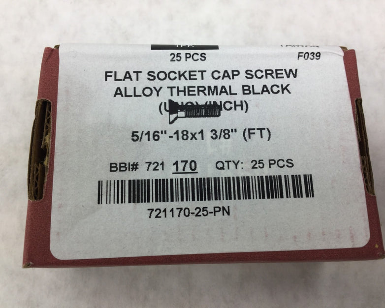 Brighton Flat Socket Cap Screw Alloy Thermal Black 5/16" - 18x1  3/8"  Box of 25