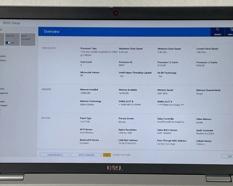 Dell Latitude 5420 Intel Core i5-1135G7 2.40 GHz 16 GB RAM 14.0" No SSD No OS