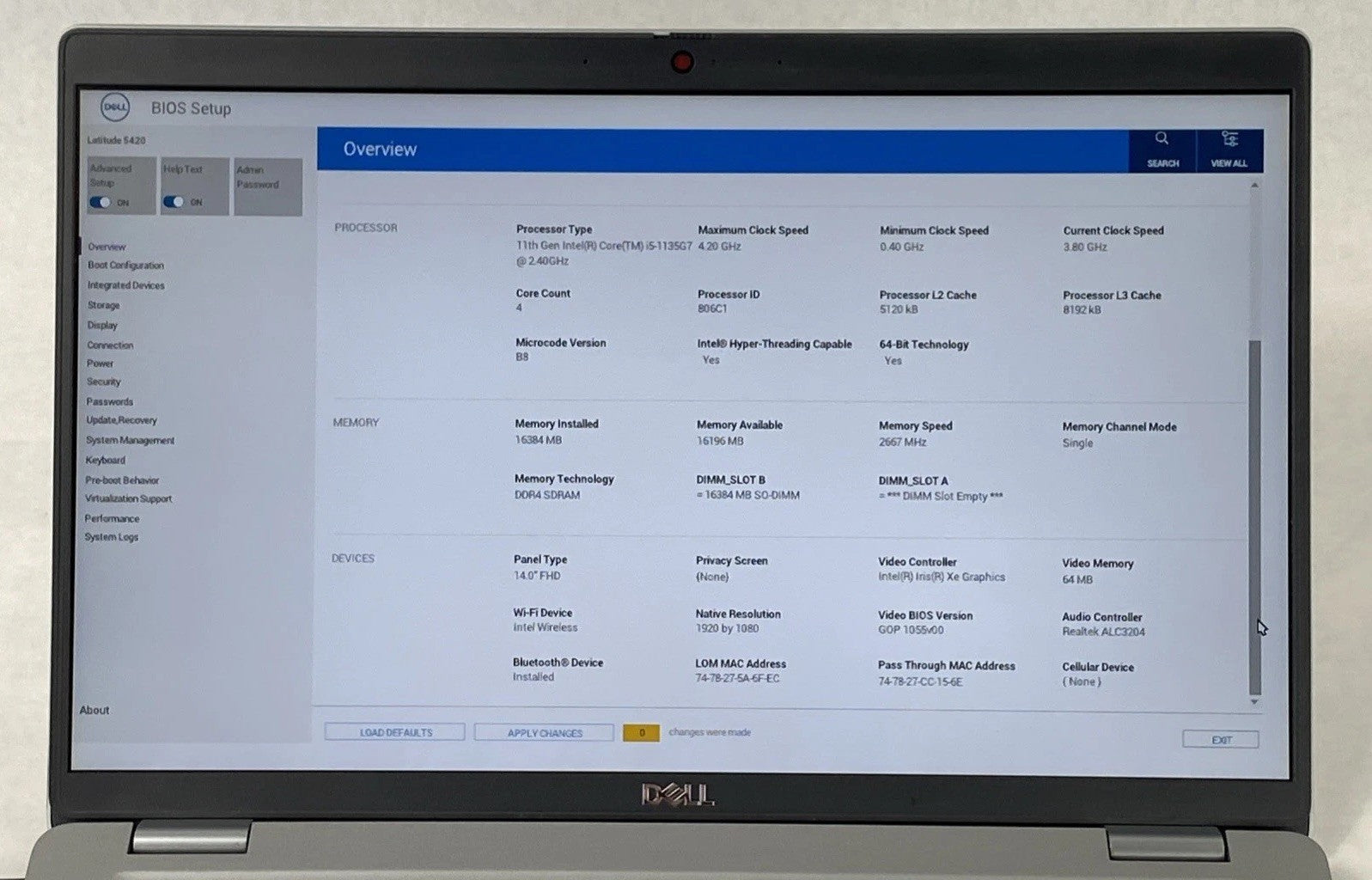 Dell Latitude 5420 Intel Core i5-1135G7 2.40 GHz 16 GB RAM 14.0" No SSD No OS