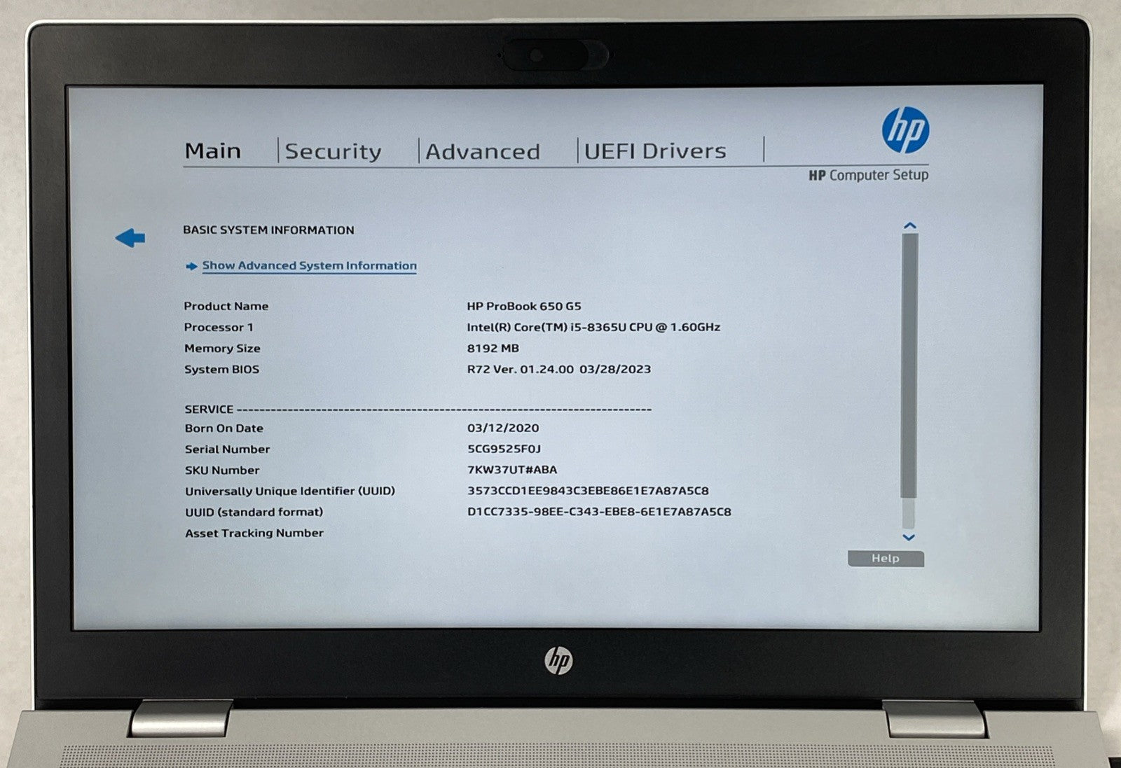 HP ProBook 650 G5 Intel Core i5-8365U 1.60GHz 8GB RAM 15.6" No HDD No OS