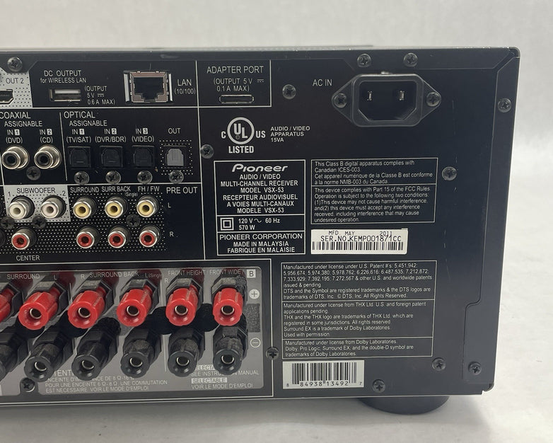 Pioneer Elite VSX-53 Tested For Parts Or Repair No Output Sound