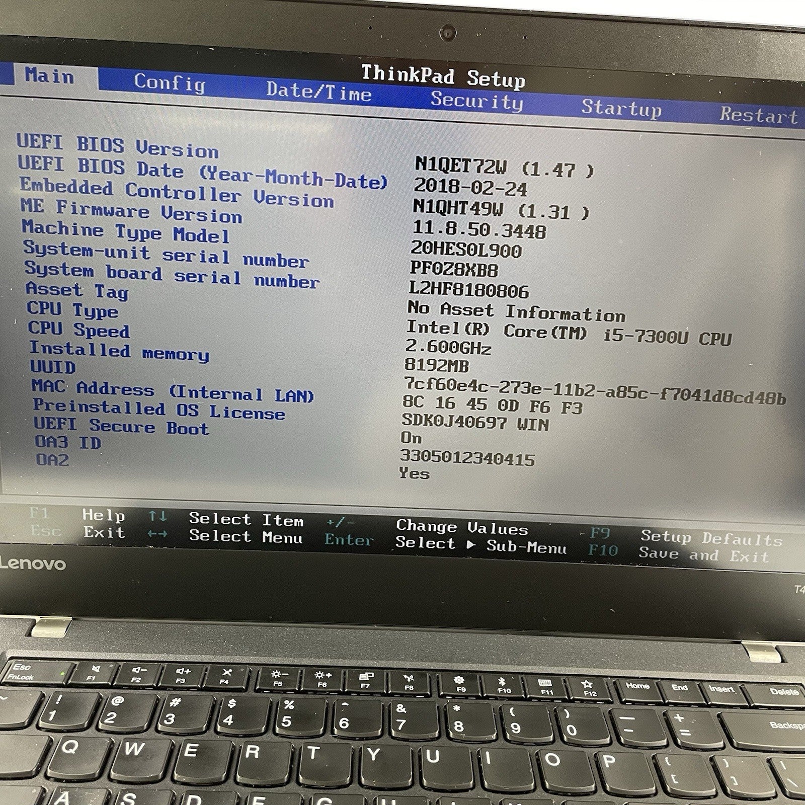 Lenovo ThinkPad T470 14" i5-7300U 2.60 GHz 8 GB RAM No SSD/OS/AC2