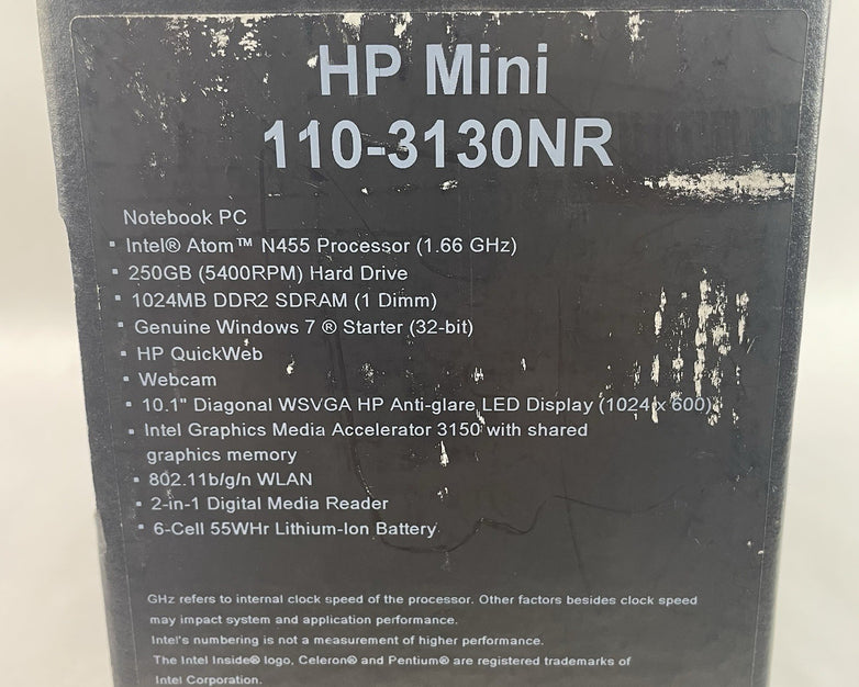 HP Mini 110-3100 10.1" Atom N455 1.60 GHz 1 GB RAM No SSD/OS/AC