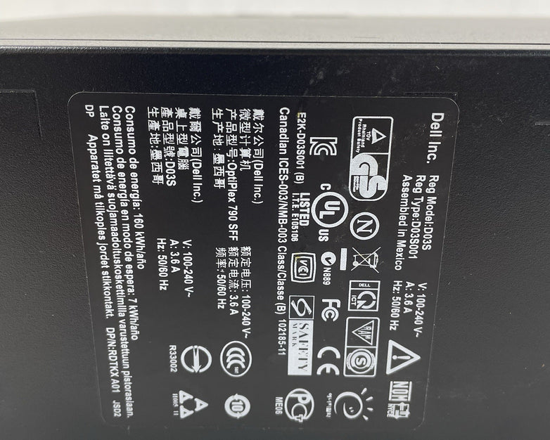 Dell Optiplex 790 SFF i3-2120 3.30 GHz 4 GB RAM No HDD/OS