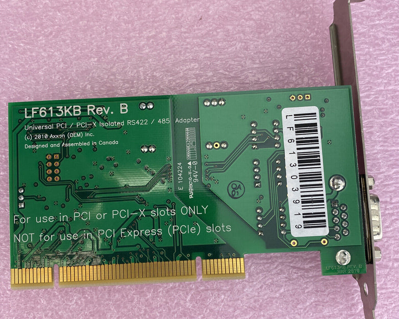 Axxon LF749KB REV. B PCI 1port Galvanically Isolated RS422/RS485 Serial Adapter
