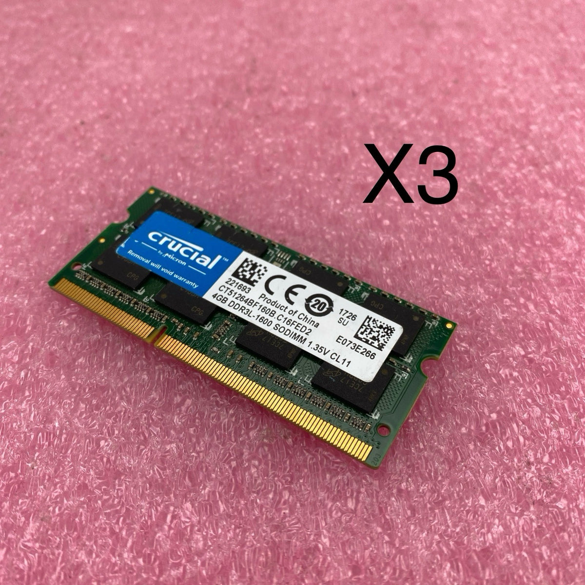 Crucial 4GB DDR3L-1600 Laptop Memory Ram CT51264BF160B.C16FED2 - Lot of 30
