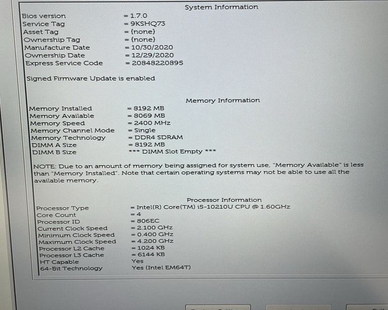 Dell Latitude 5510 15.6" i5-10210U 1.60 GHz 8 GB RAM No SSD/OS/AC/Batt