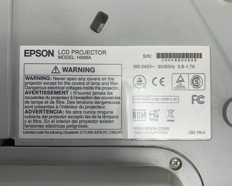 Epson H599A BrightLink 595Wi LCD Lamp Projector 3747 Lamp Hours - No Remote