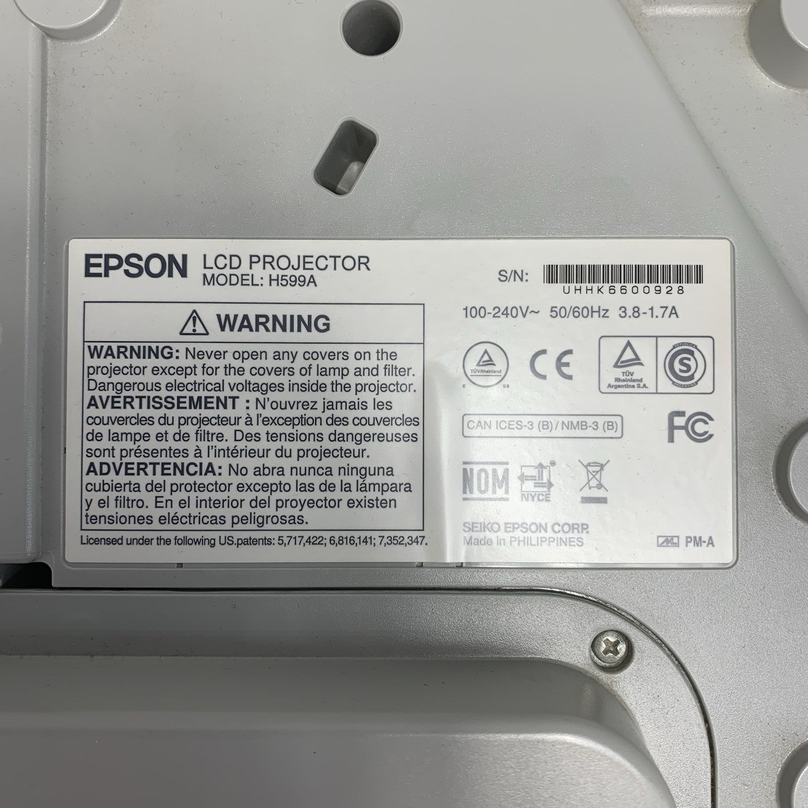 Epson H599A BrightLink 595Wi LCD Lamp Projector 3747 Lamp Hours - No Remote7