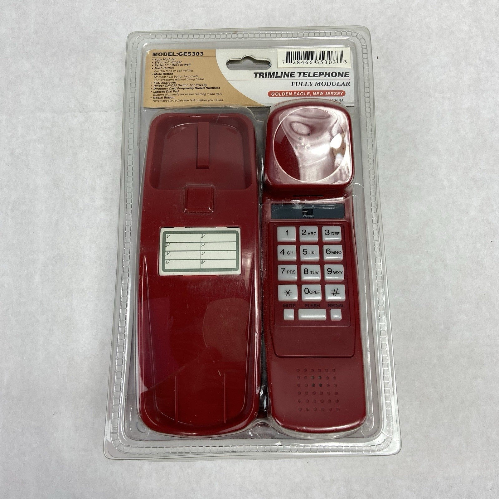 Trimline GE Red Corded Telephone Model 5303 Wall Mount Retro Style New In Box