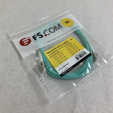 New FS.Com Fibre Optic Patch Cable 50/125 OM3 Multimode Color Aqua Length 5M