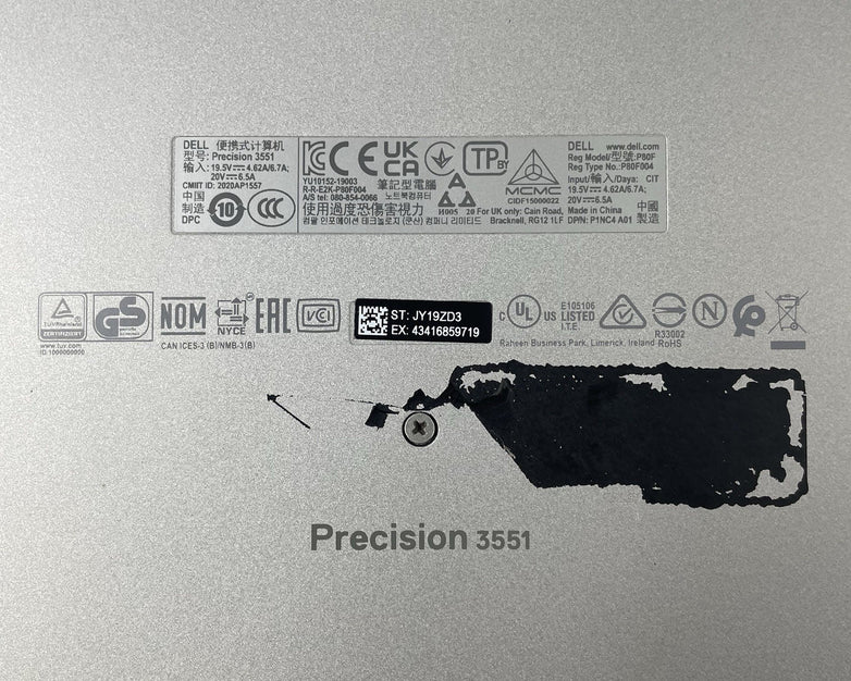 Dell Precision 3551 15.6" i7-10850H 2.70 GHz 8 GB RAM No SSD/OS/AC/Batt - READ