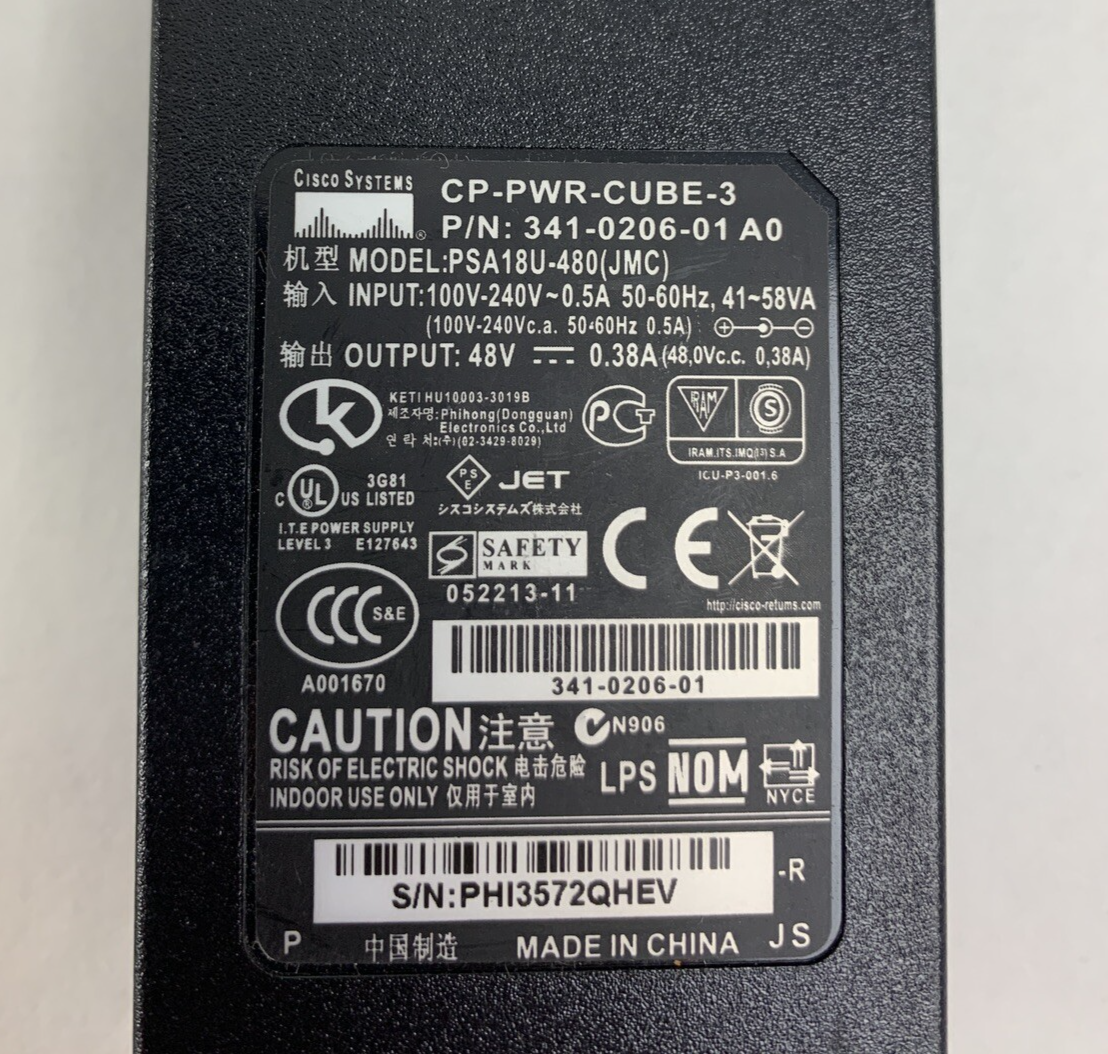 Cisco CP-PWR-CUBE-3 341-0206-01  Power Supply 48V 0.38A PSU Lot of 8