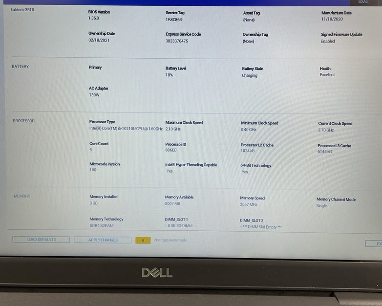 Dell Latitude 3510 15.6" i5-10210U 1.60 GHz 8 GB RAM No SSD/OS/AC - M.2 Slot