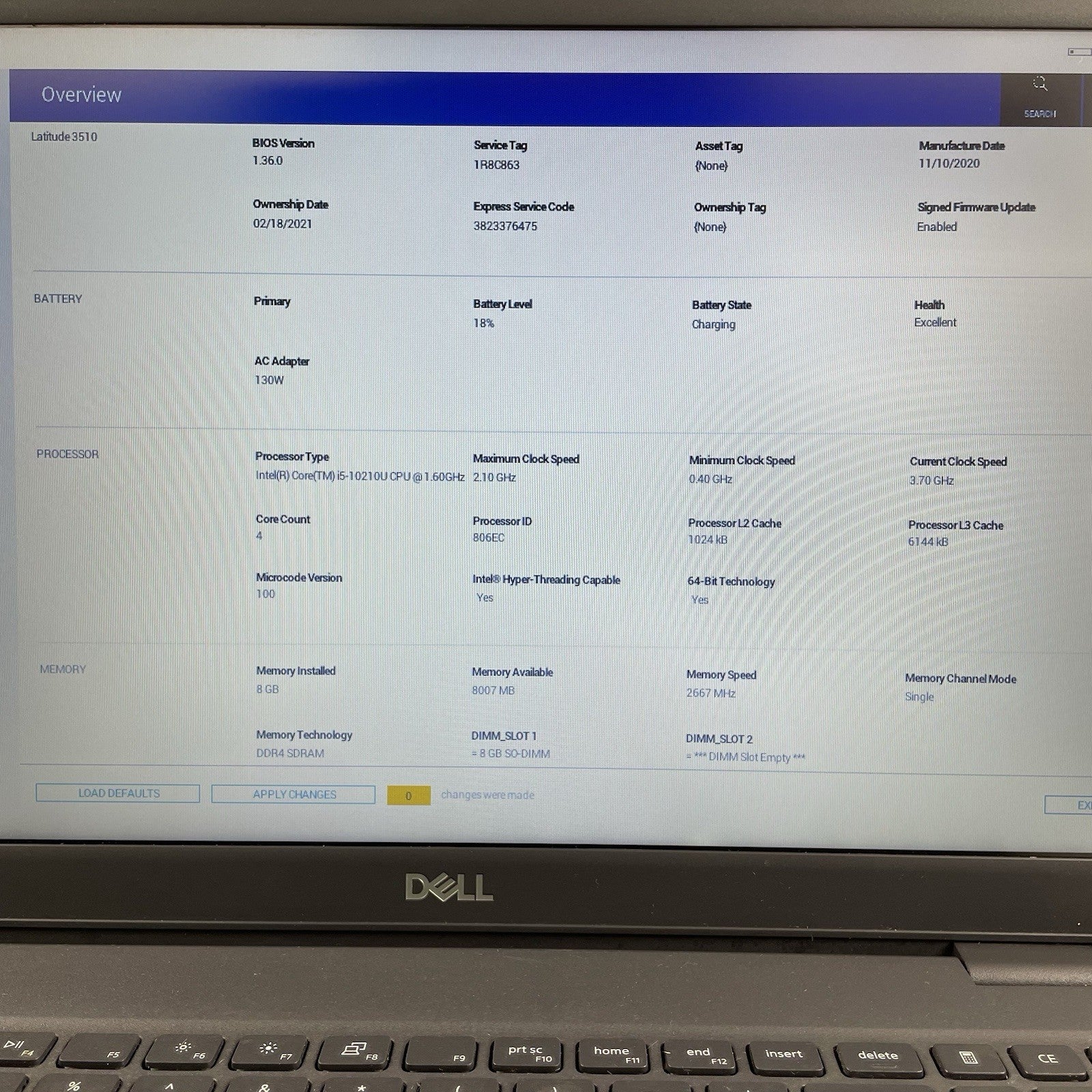 Dell Latitude 3510 15.6" i5-10210U 1.60 GHz 8 GB RAM No SSD/OS/AC - M.2 Slot2
