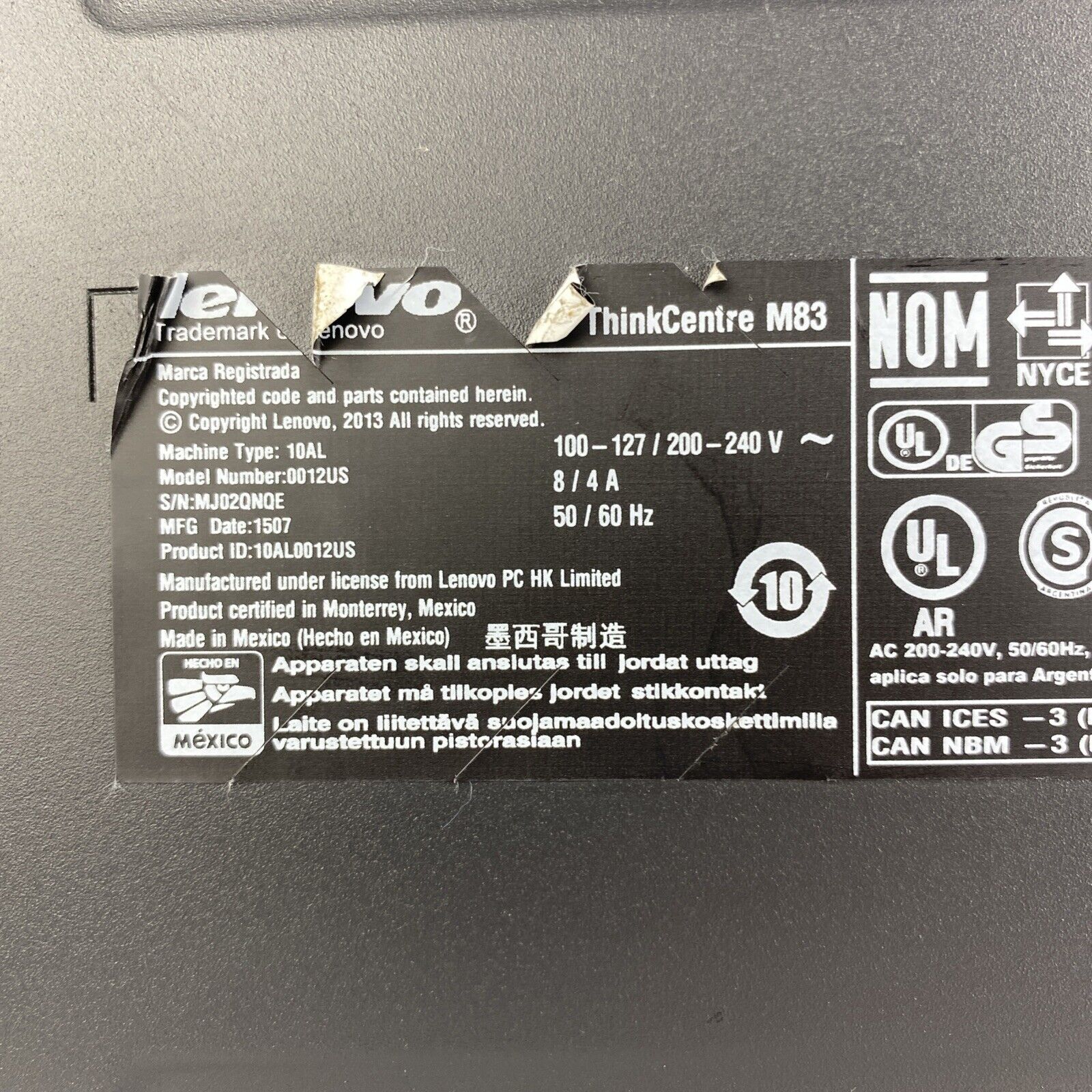 Lenovo ThinkCentre M83 MT Intel Core i7-4790 3.60GHz 8GB RAM No HDD No OS