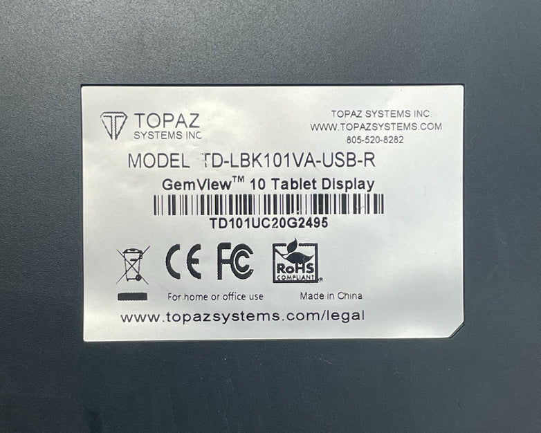 Topaz TD-LBK101VA-USB-R USB Signature Terminal Power Tested