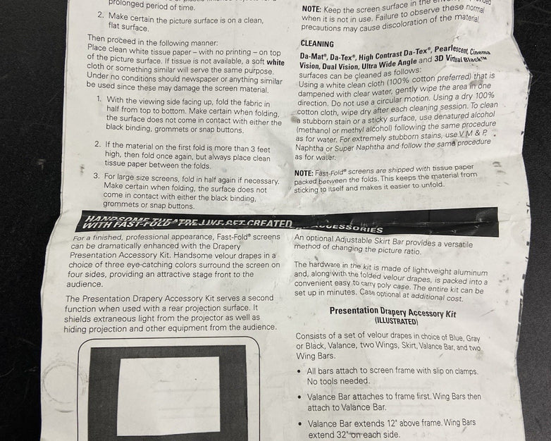 Da-Lite Fast-Fold Deluxe Projection Screen Frame - No Screen - Parts or Repair