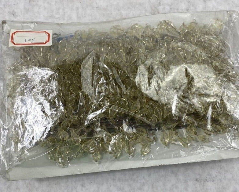 LOT(11) beige teardrop beaded fringe trim (3/8" ribbon + 1" tassels)w x 10 yards