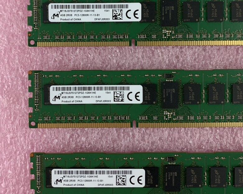 Lot of 8 Micron 4GB PC3-12800R DDR3 ECC SERVER RAM MT18JSF51272PDZ-1G6K1HE