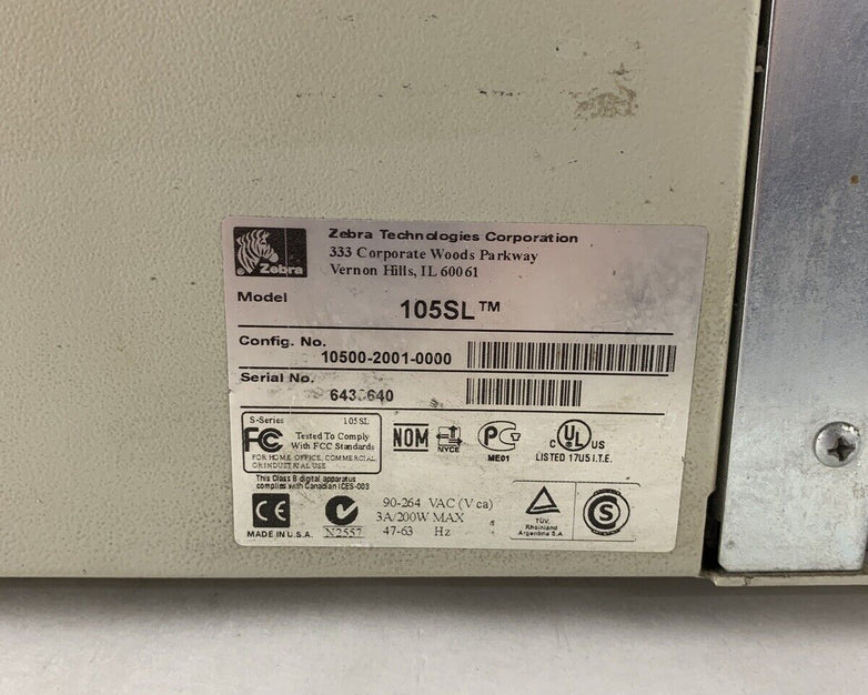 Zebra 105SL Label Printer Tested and For Parts and Repair