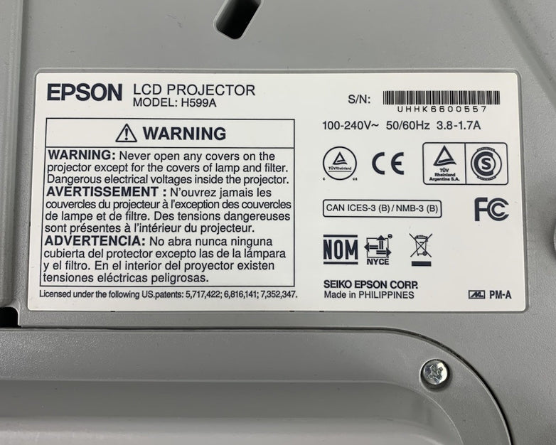 Epson H599A BrightLink 595Wi LCD Lamp Projector 3538 Lamp Hours No Remote