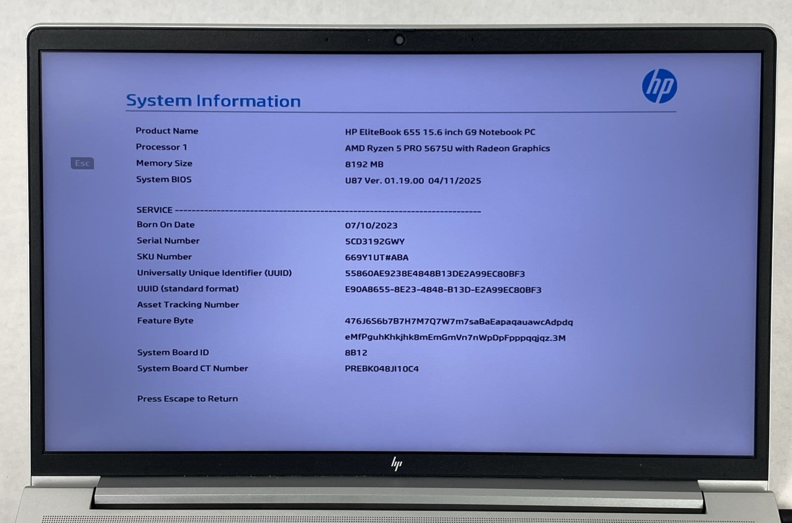 HP EliteBook 655 G9 AMD Ryzen 5 Pro 5675U 2.30GHz 8GB RAM 15.6" No HDD No OS