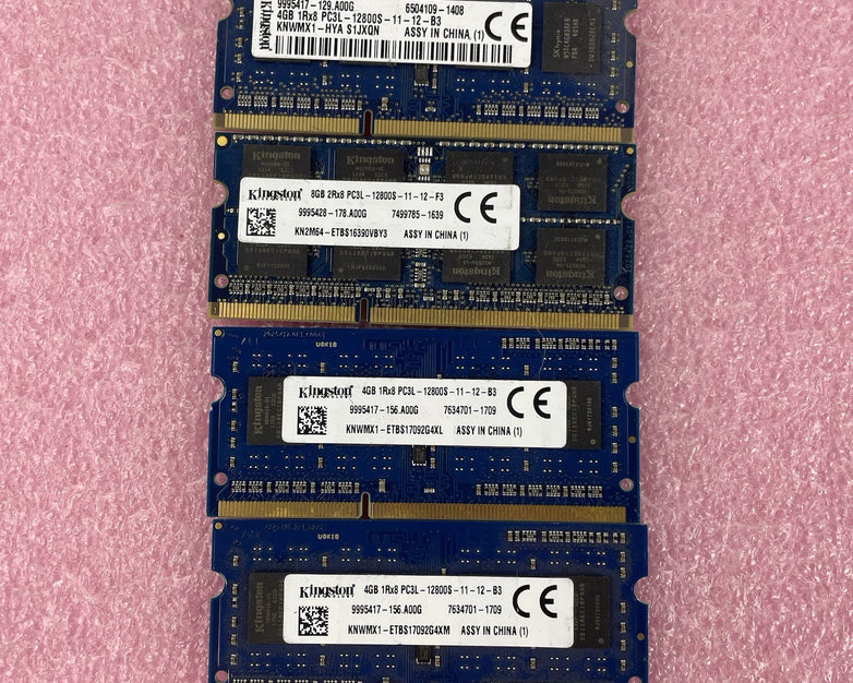 Kingston 4GB DDR3L-1600 PC3L-12800S SODIMM Laptop RAM Mixed P/N Lot of 4
