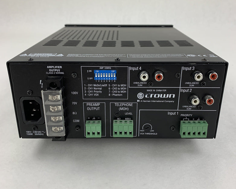 Crown 160MA Commercial Mixer Amplifier 4 Input 60W Ohm 1-2 Power Tested