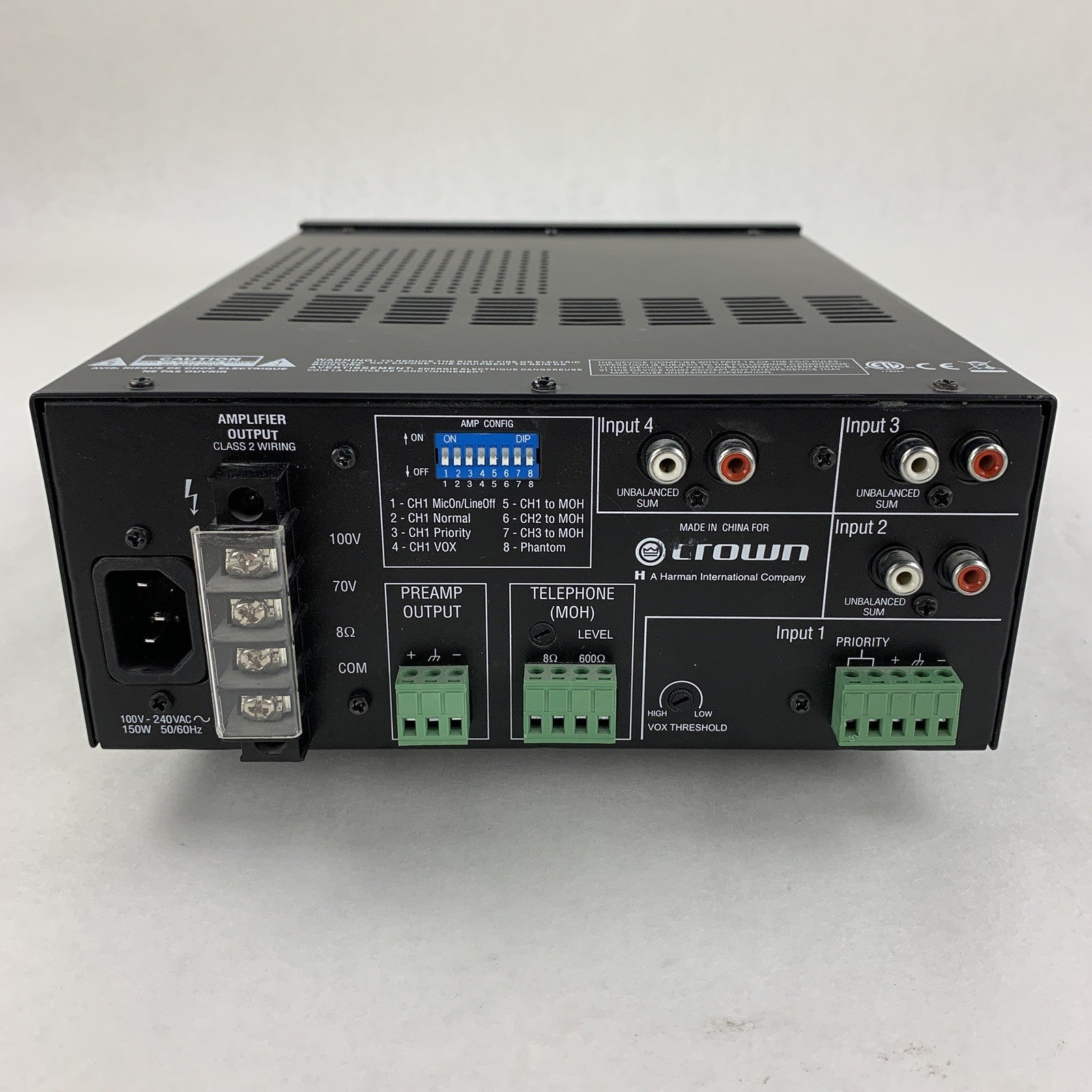 Crown 160MA Commercial Mixer Amplifier 4 Input 60W Ohm 1-2 Power Tested