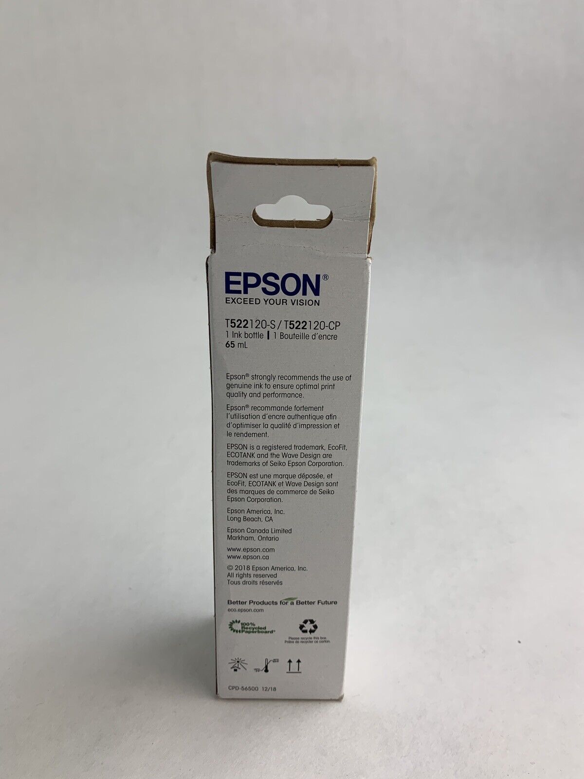 Epson 522 Ecotank T522120-S Black Ink Bottle 65mL Exp 02/2026 OEM Sealed
