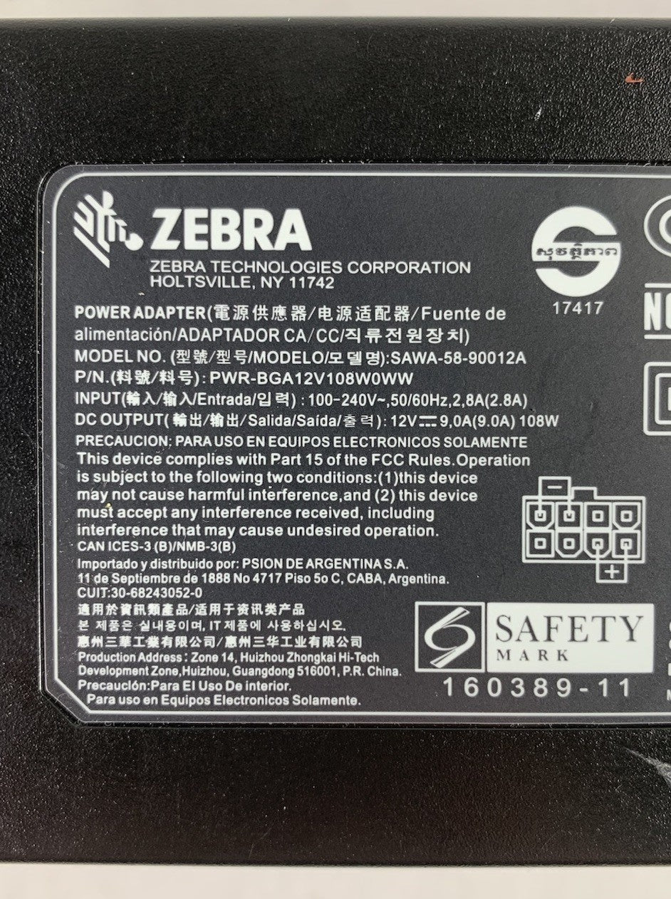 Zebra SAWA-58-90012A PWR-BGA12V108W0WW 12V 9A 108W AC Adapter Power Supply6