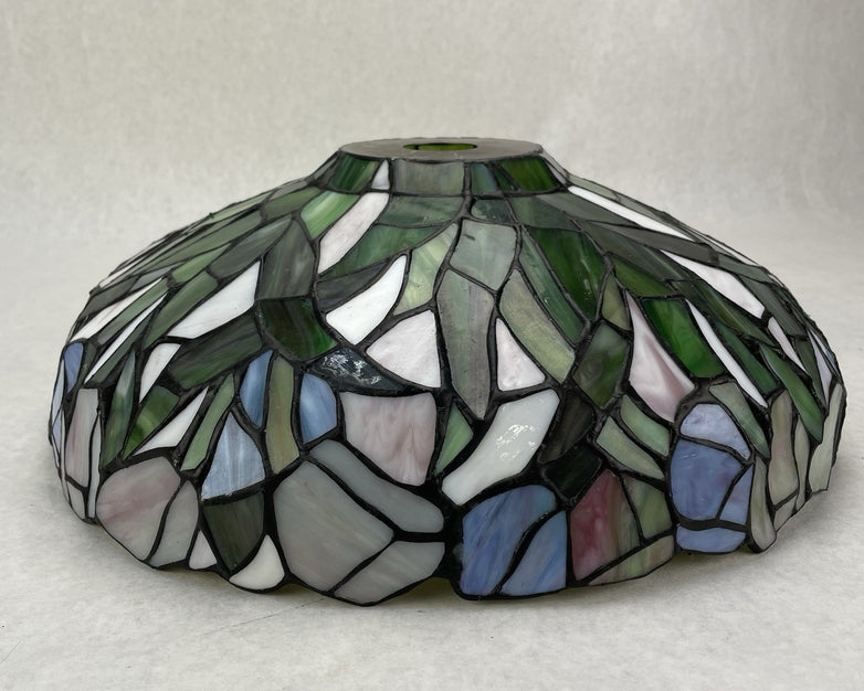 Vintage Tiffany-Style Stained Glass Lampshade Blue Green White 14.5 In