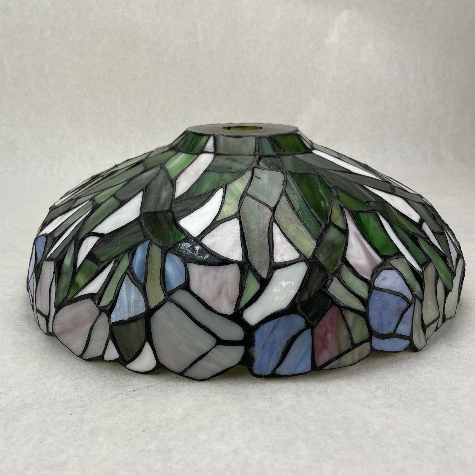 Vintage Tiffany-Style Stained Glass Lampshade Blue Green White 14.5 In2
