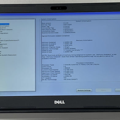 Dell Inspiron 5567 15.6" Touch i7-7500U 2.70 GHz 16 GB RAM No HDD No OS