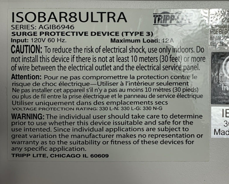 Tripp Lite ISOBAR8ULTRA Diagnostic Surge Suppressor