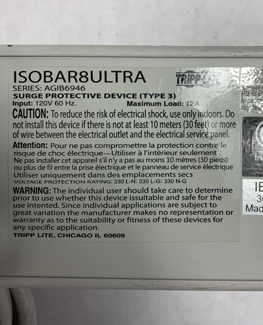 Tripp Lite ISOBAR8ULTRA Diagnostic Surge Suppressor7