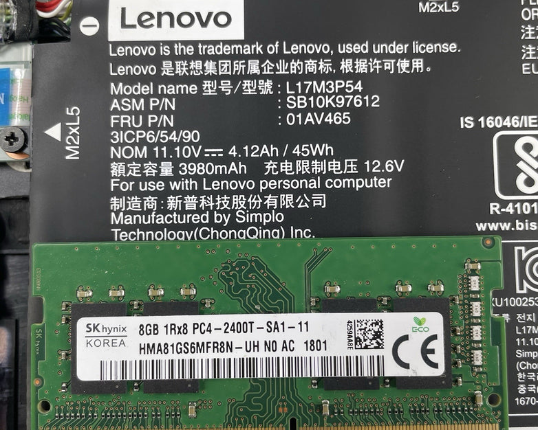 Lenovo ThinkPad L580 15.6" i5-8250U 1.60 GHz 8 GB RAM No SSD/OS/AC - Missing Key