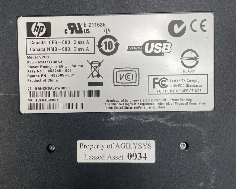 HP SPOS Programable Black Wired USB Keyboard Mouse POS G86-62411EUAISA