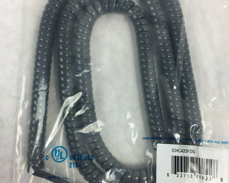 ICC Coiled Telephone Handset Cord 25' Dark Gray ICHC425FDG (Lot of 5)