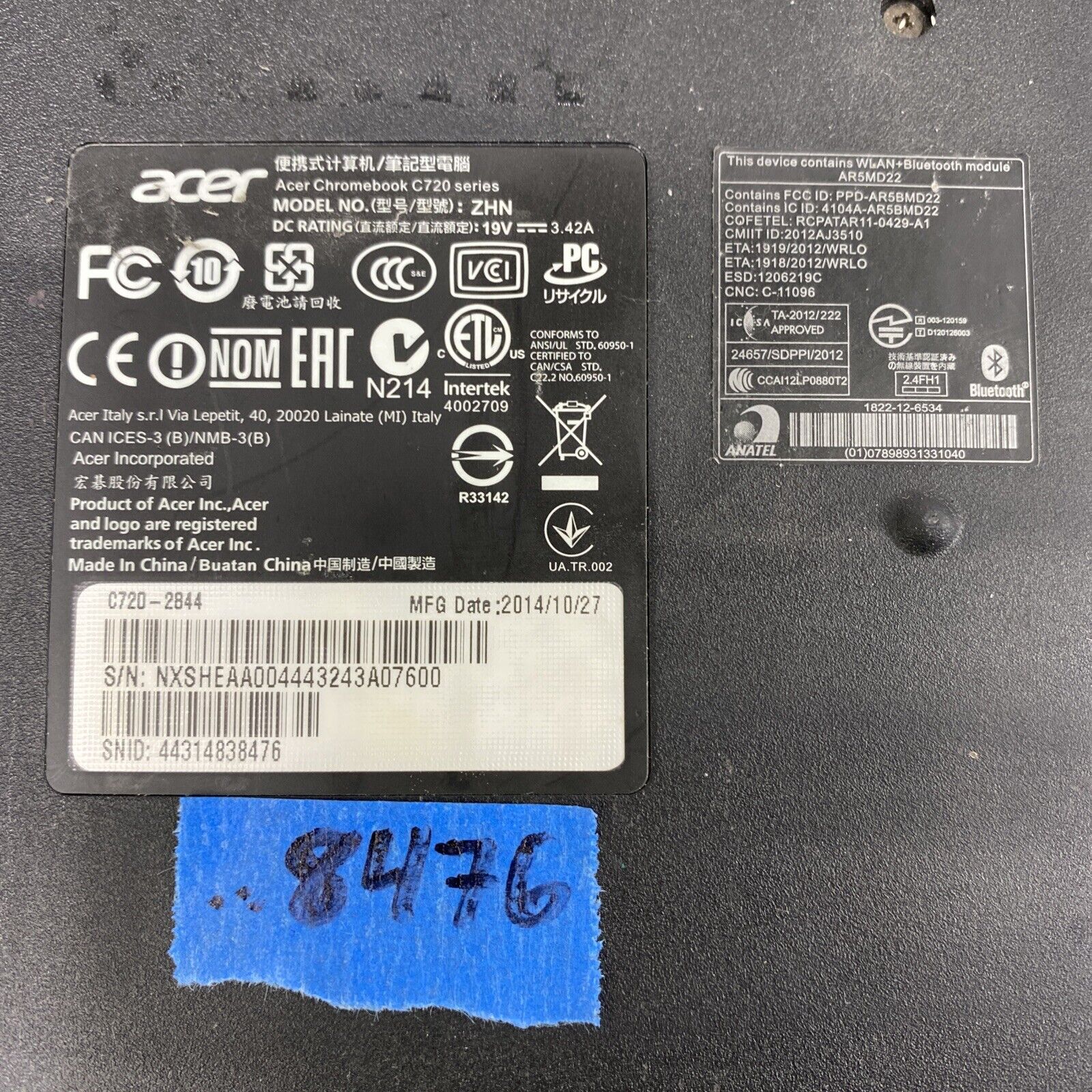 Lot of 4 Acer Chromebook C720 11.6" 1.4 GHz 2GB DDR3L Grade C FOR PARTS
