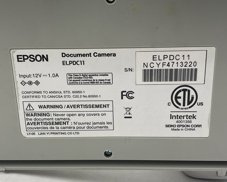 Epson ELPDC11 Document Camera No Cords No Remote