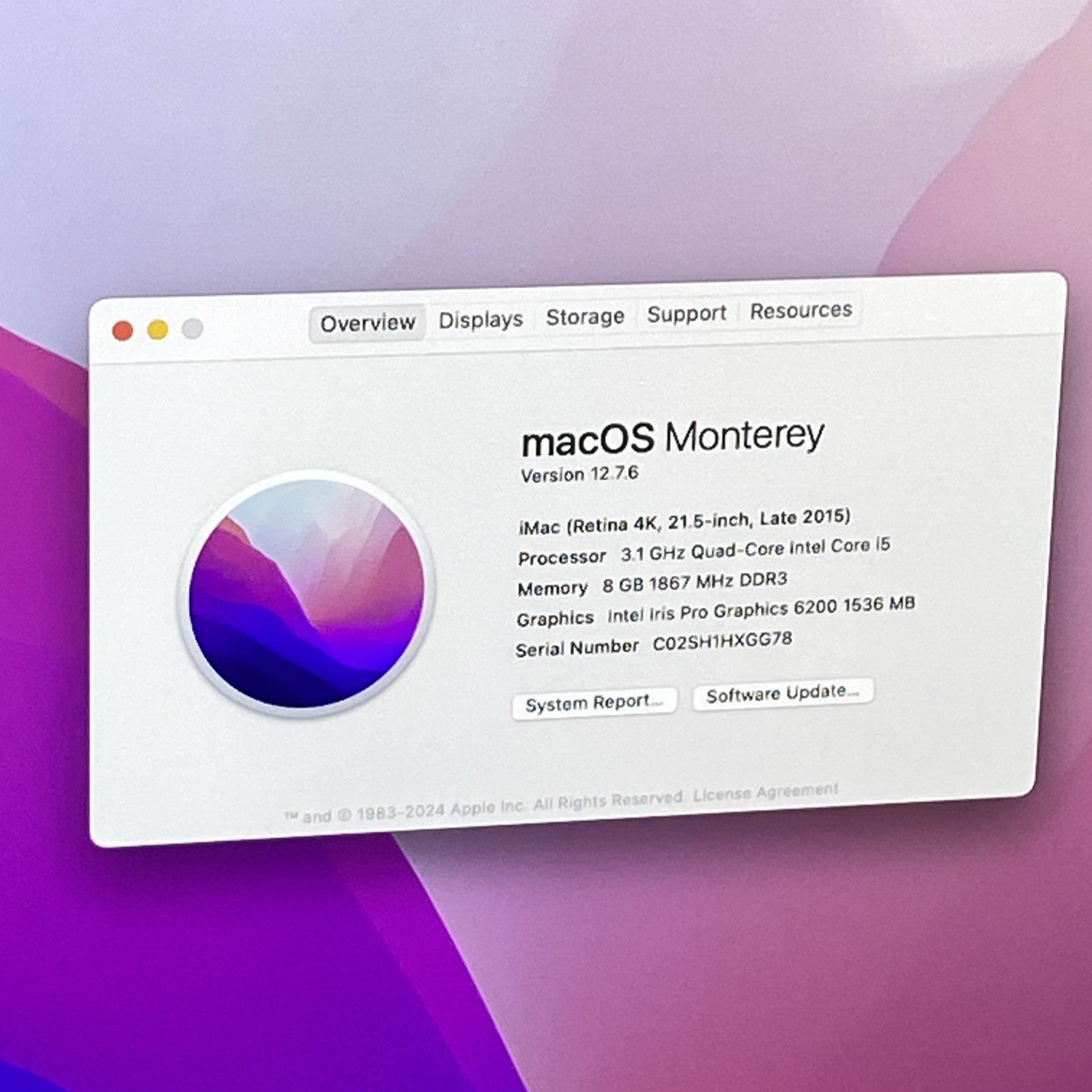 Apple A1418 iMac Retina 4K 21.5" 2015 3.1GHz Core i5 8GB RAM 1TB HDD os12.7.61