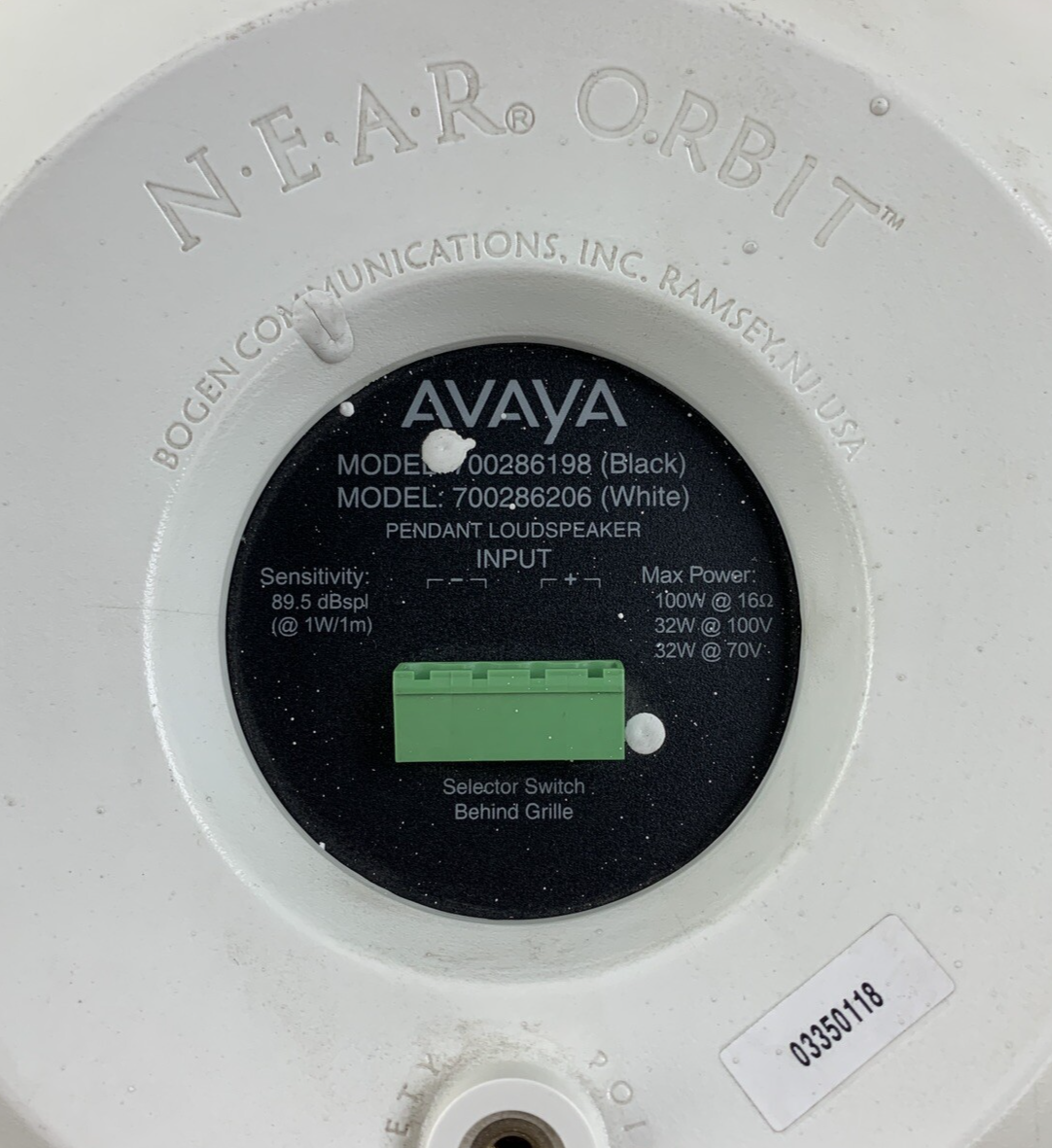 Bogen Avaya Orbit 700286206 Pendant Loud Speaker Ceiling Hanging 16-ohm Tested