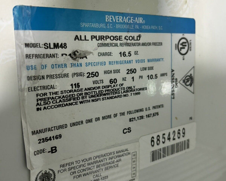 Beverage-Air SLM48 Commercial Refrigerator All Purpose Cold Slide Door Cooler