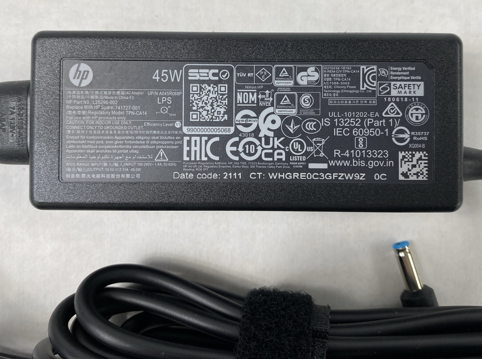 HP TPN-CA14 L25296-002 45W 19.5V 2.31A AC Adapter Blue Tip (Lot of 5)