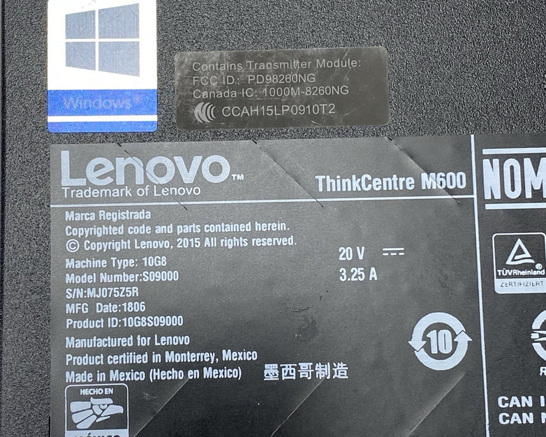 Lenovo ThinkCentre M600 Micro Pentium J3710 1.6GHz 8GB RAM No HDD OS Power Cord